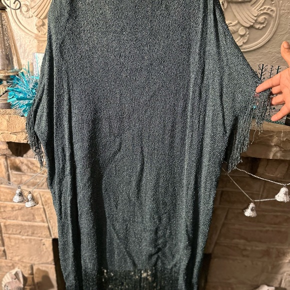 Vintage 2 pc pinache green fringe hand woven rayon dress and duster set - Picture 10 of 15